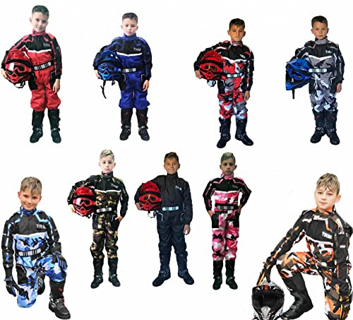 KIDS RACE KART SUIT - Junior Motocross Child Quad Dirt Bike MX Off Road Trials Go-Karting Enduro Children ATV MTB BMX Sports Overalls Racing One Piece Suit (Camo Red, 2XL (10-11 Years))