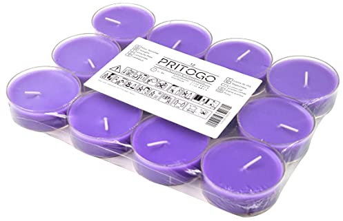 Pritogo Maxi Duftteelichte (12 St. Lila - Lavendel) Kunststoffhülle 4 Std. Brenndauer Teelichter XXL Ø 5,8 x 2,3 cm