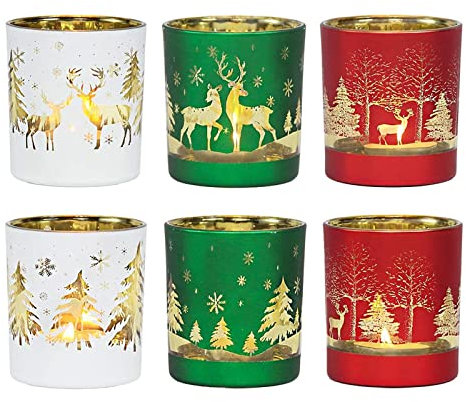 Weihnachten Teelichthalter 6 StüCk Kerzenhalter 7x7x8 cm Dekoration Xmas Windlicht TeelichtgläSer FüR Tischdeko Party