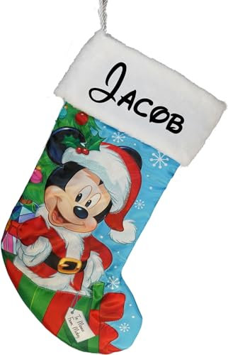 Personalisierter Mickey Weihnachtsstrumpf – Offizielles Lizenzprodukt – Geschenk von Santa Character Urlaubsdekoration mit individuellem Namen