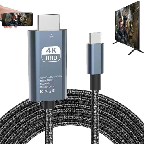 HDMI Adapter USB Type C MHL Cable Braided 4K HD Video Converter HDTV Cord for Mirroring to Projector Monitor TV Compatible HP Laptop MacBook Samsung Note 9 20 Plus Galaxy S20 S21 S22 S23 Android Phone