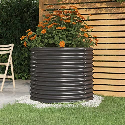 WIFESE Jardinera de Acero con Recubrimiento en Polvo Antracita 80x80x68 cm Arriate de Metal Estructura Robusta Mesa de Cultivo Jardín Maceta Redonda Patios Huerto Urbano Plantas Verduras Hierbas