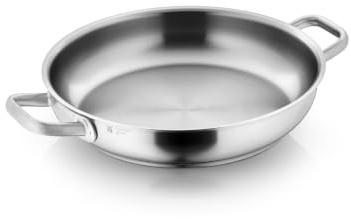 WMF Ultimate Servier-/ Bratpfanne 28 cm Edelstahlpfanne unbeschichtet, flach, ebener Boden, Induktion, Cromargan Edelstahl poliert, backofenfest, spülmaschinengeeignet