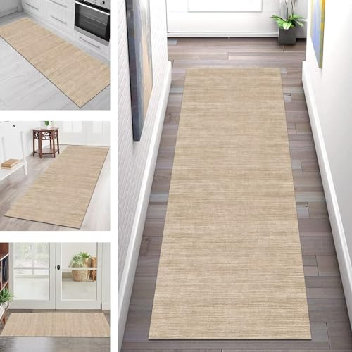 Teppich Läufer Flur Küche rutschfest waschbar Teppichläufer Lang 100X450CM Beige-gelb Küchenläufer 3D Meterware Korridor Tepiche Esszimmer Schlafzimmer Wohnzimmer Schmutzfangmatte Breit 40-120cm