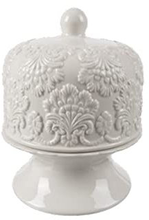 COCCOLE DI CASA Alzata alzatina per dolci, torta, cupcake, frutta con cupola e ghirigori in ceramica bianca DAPHNE Shabby Chic D.12,5XH.14,5 cm