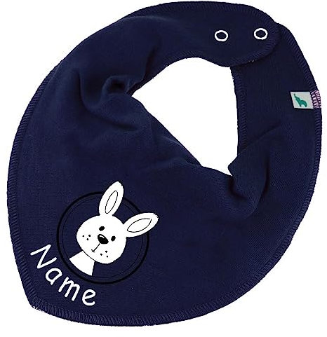 HALSTUCH mit Namen oder Text personalisiert für Baby oder Kind aus Baumwolle in Einheitsgröße Hase blau