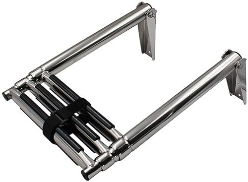 Pontoon Boat Ladder 2/3/4 Step, 316 Stainless Steel Folding Telescoping Swim Ladder w/Retaining Strap Dock Ladder for Marine Yacht/Swimming Pool