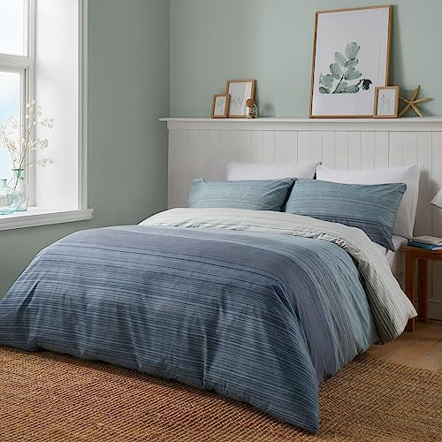 Fusion Contemporary Blue Duvet Cover – Double Size (200x200cm) – Reversible Ombre Stripe Design – Navy & Sky Blue Bedding – Nautical Theme – Soft Cotton Feel – Stylish Bedroom Decor