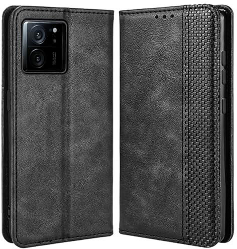 MOJIA Hülle Flip Case für Xiaomi Mi 13T / 13T Pro, PU Dünne Magnetische Klapphülle Handyhülle Schutzhülle mit Kartenfach und Standfunktion. Schwarz