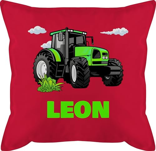 Kissen 50x50 - Geschenk Traktor mit Name personalisiert I Trecker Fan I Zugmaschine I Bulldog I Schlepper - 50 x 50 cm - Rot - Junge und traktorkissen Landwirtschaft Tractor motivkissen kinderkissen
