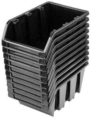 magubo Werkstatt-Stapelkiste, Stapelbox aus PP Kunststoff, Schwarz Rot ,Sichtlagerbox in verschiedenen Größen, Lagerboxen für Werkzeugswand, Sichtlagerkasten, Sortierbox (10X Schwarz, 290x200x150mm)