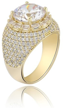 TUSRORSU Bling Punky Rapper Luxus Trendige Ringe für Herren 14 Karat vergoldet glänzend Iced Out Hip Hop Zirkonia Herren Verlobungsringe, Edelstein, Zirkonia
