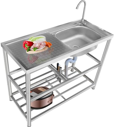 Lavandino da Esterno portatile,Lavello Cucina 1 vasca con Mobile,Lavandino da Campeggio Acciaio Inox,Lavabo da Giardino Multifunzione con Rubinetto,per Interno,Ristorante,Bar,Caffè,Garage(110x45x80cm/