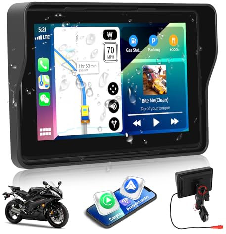 [2025] CAMECHO Carplay Motorrad Dash Navi Display für Moto, 5 Zoll HD-Touchscreen Wasserdicht Motorcycle Navigationsgeräte mit Wireless Carplay Android Auto Bluetooth GPS FM EQ Ton