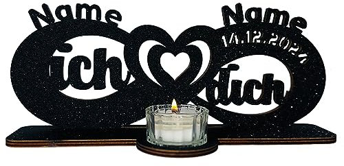 Waluna® ich Liebe Dich Liebesgeschenk Jahrestag Geschenk Teelichthalter personalisiert mit Zwei Namen und Datum Unendlichkeitszeichen in 12 Farben kerzenhalter Gechenk Tischdeko