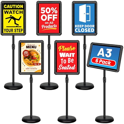 VAIIGO Lot de 6 Support d'Affiche A3 sur Pied Présentoir Publicitaire Extérieur Réglable, Porte Affiche Support de Panneau d'Information en Aluminium pour Mariage, Commerce, Publicité, Bureau(Noir)