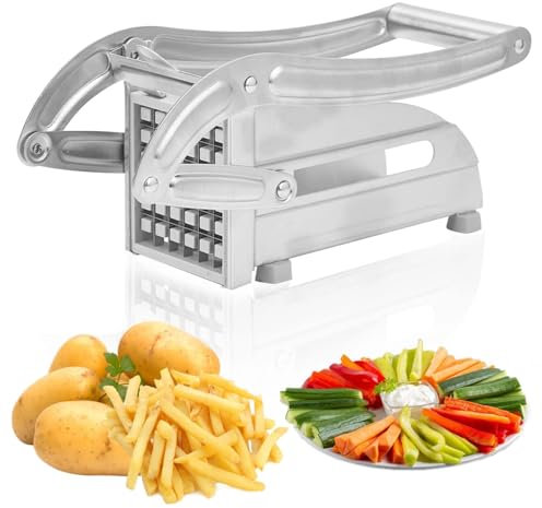 VINGVO Cortador Papas Fritas Inoxidable, Cortador Manual De Patatas con 2 Cuchillas Más Gruesas, Base De Succión Antideslizante, Compatible con Freidora Aire para Hornear En Casa Y Cocina