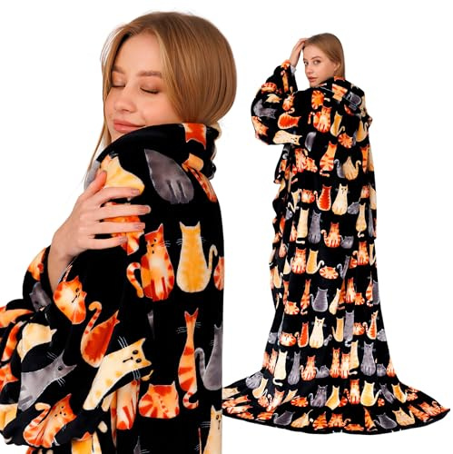Leafka Home Accessories Decke mit Ärmeln – Tragbare Kuscheldecke für Sofa & TV, Weiche Ärmeldecke für Erwachsene – Wearable Blanket für gemütliche Abende 150x200- Geschenkidee für Frauen & Freundinnen