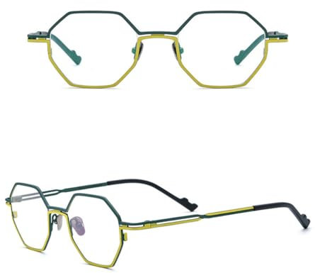 ETETGVG Ultraleichte Mode Polygonal Reines Titan Retro Brillengestell Damen,Grün Gold