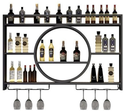 FLUXGOONE Wall mounted wine rack,Metal Wall Mounted Wine Rack with Glass Holder Industrial Retro Style Wine Bottle Organizer for Home Bar and Dining Room