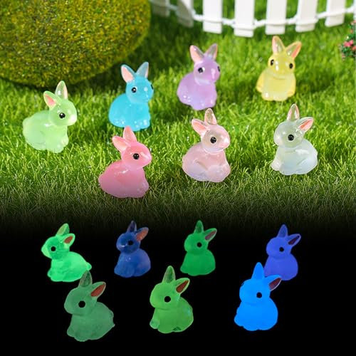 70Pcs Easter Mini Resin Bunny Glow in The Dark Mini Animals Luminous Tiny Little Small Resin Rabbit Bunnies for Dollhouse Accessories Micro Fairy Garden Decor Easter Egg Fillers Party, DIY Craft