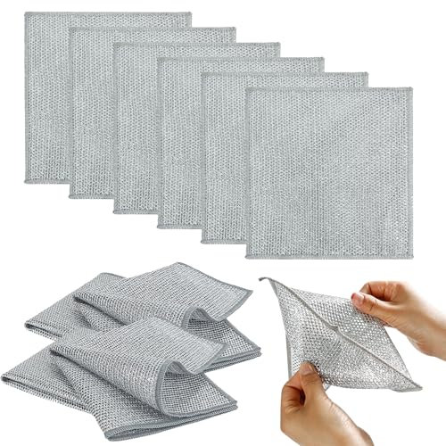 10 Pcs Double Layer Wire Cleaning Cloths Dishcloths for Washing Up 20x20cm Non Scratch Multipurpose Stainless Steel Wash Cloth Dishwashing Rags Reusable Metal Mesh Washing Dishcloth for Kitchen