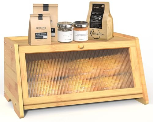 R S Trade Boite a Pain Bois, Grande Boite à Pain Moderne pour Stockage Des Aliments avec Fenêtre en Acrylique, 40 X 21 X 20 CM (Bois)