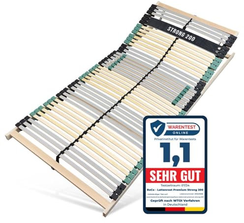 Sleepneo Lattenrost 120x200 Premium Strong bis 200Kg, Kopfteil verstellbar, 7-Zonen-Lattenrost mit 42 Latten, Made in Germany, extra stabil aus Buchenholz