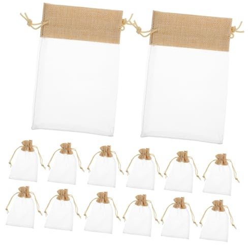 SAFIGLE 20stücke Pack Kleine Leinen-organza-geschenksäckchen Mit Kordelzug Kleine Beutel Für Hochzeitsgeschenke Und Kosmetikproben Beige Und Weiß