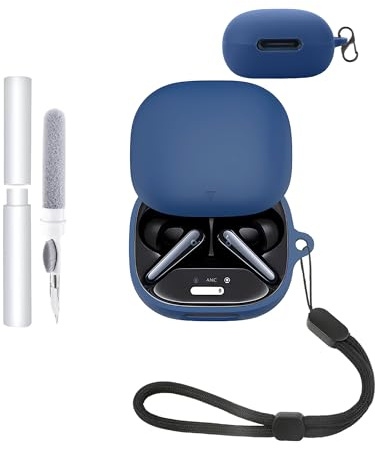 Generisch Silikon Hülle für soundcore Liberty 5 by Anker Ohrhörer – Stoßfest, Wasserdicht, Weich & Langlebig, mit Lanyard, Schlüsselanhänger & Reinigungstool, Blau