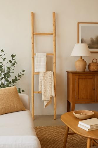 Biscottini Scaletta porta asciugamani bagno 168x36x3 - Scala Decorativa in Legno - Scaletta legno appendi asciugamani - Scala portasciugamani - Scaletta portasciugamani da parete Metallo, Bambu