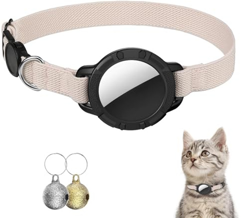 NozlaID AirTag Katzenhalsband, Dehnbares Halsband Katze mit Glocke | Katzen Tracker Halsband mit Apple Airtag Hülle, Langlebig und Passend für Kätzchen, Katzen und Welpen (Khaki)