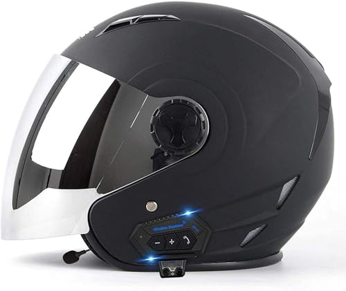 Caschi Jet Per Moto Bluetooth, Caschi Per Moto Con Lenti Anti-Appannamento Ad Alta Definizione, Certificazione DOT / ECE Con Funzione Di Risposta Automatica Per Metà Caschi Per Adulti (B, M)