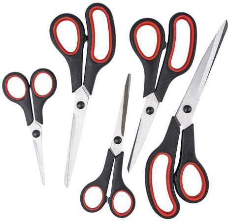 Ideen mit Herz Softgrip-Scheren aus rostfreiem Edelstahl | 5 Stück: 24,5 cm, 22,3 cm, 20 cm, 17 cm und 14 cm | Scheren-Set für Haushalt, Handwerk, Hobby, Schule, Basteln und Büro