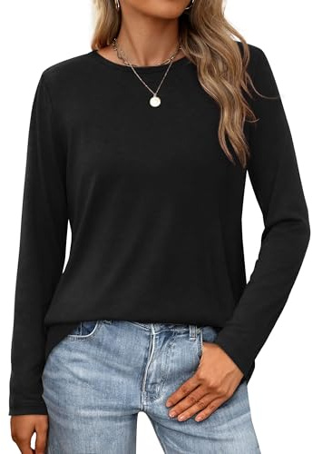 XIEERDUO Long Sleeve Tops Women T Shirts for Women UK Ladies Sweatshirts Crew Neck Fall Outfits Basic Black Tops Size 18-20