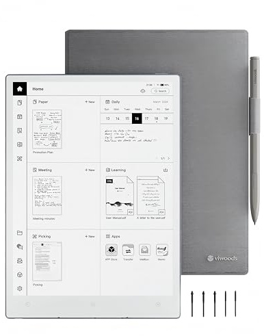 VIWOODS Uppgraderat Paket med AiPaper, Stylus Pro och 5 Spetsar, Carta 1300 AI E Ink Surfplatta, 10,65'' 300PPI Elektronisk Anteckningsbok med Penna, Ultratunn 4,5mm, Lätt 370g