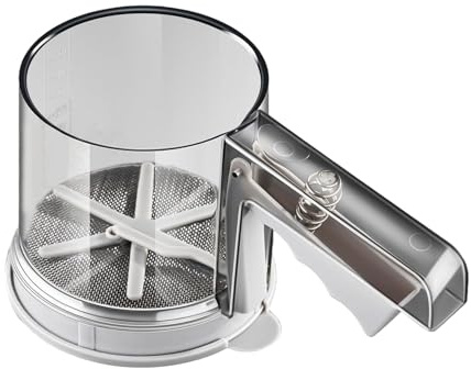 Tamiz de azúcar en polvo – Tamiz de manivela de acero inoxidable, tamiz semiautomático de doble capa para azúcar, restaurante, utensilios de cocina, pasteles de cocina en casa