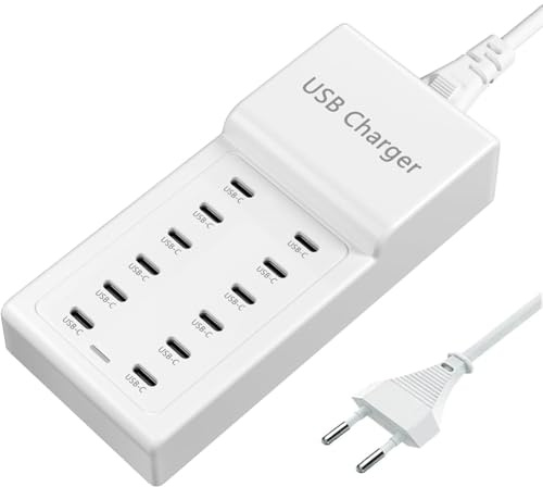 USB-laddare multifack, 50 W 12-port multiströmförsörjning, USB-C laddningsstation flera enheter, mobiltelefon laddare för iPhone 16/15/14/13/12 Pro Max/iPad/Galaxy S23/S22/smartphone/surfplatta