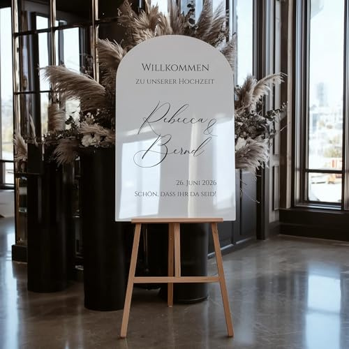 Willkommensschild Hochzeit personalisiert Acrylglas Weiß Hochglanz – elegante Deko für Empfang, Party & Events – Made in Germany