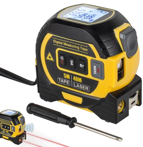 Digital Laser Tape Measure, 3 in 1 Laser Measurement Tool with Crosshair Spirit Level, 131 Feet 40 Metres, Self-levelling LCD Display, Inches/Feet/Metres Units16-foot Tape Measure