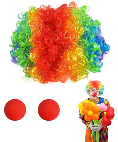 VYNZOR 1 Clownperücke, lustige Lockenperücke, Unisex-Perücke in verschiedenen Farben, geeignet für Erwachsene und Kinder, Halloween Karnevals- und Zirkusparty-Dekoration, Clownskostüm-Accessoire
