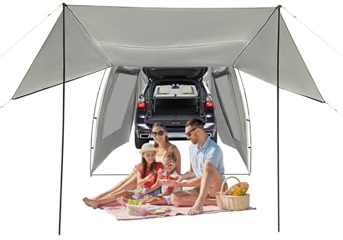 Car Awning Outdoor Tent, SUV Camping Tent with Awnings, Vehicle Camping Car Tent, Easy Setup Truck Off-white Tent for Backpacking Traveling Hiking for 4-6 Person