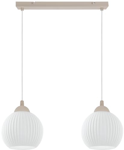 Light Home LH Hängelampe Riffle Kaschmir 2-flammig – Pendelleuchte mit weißen Kugeln 14 cm, moderne Deckenlampe, Kabelaufhängung, E27 Fassung, stilvolle Wohnzimmerlampe