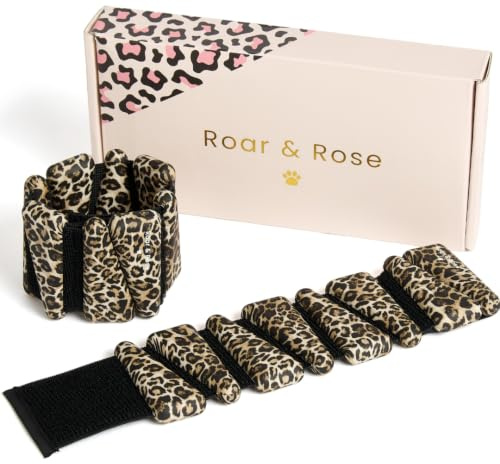 ROAR & ROSE Leopard Ankle Weights for Women, Adjustable Wrist & Ankle Weights for Pilates, Barre, Walking & Home Workouts, Set of 2 Wearable Weights (1lb/2lb Each)
