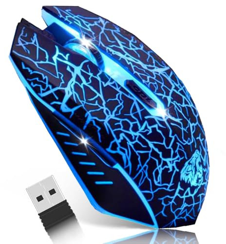 VEGCOO C10 Wireless Gaming Mouse Rechargeable Silent Optical Mice with 7 Colours LED Lights, 7 Buttons with 2400/1600/800DPI