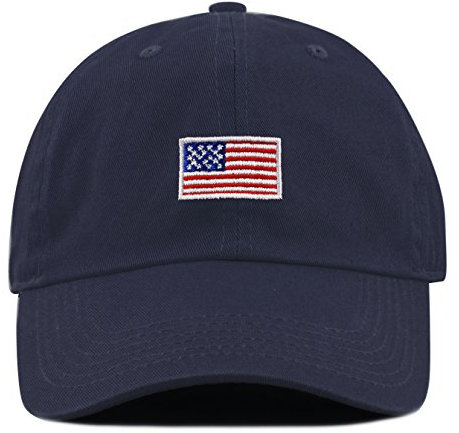 The Hat Depot Kids American Flag Washed Low Profile Cotton and Denim Plain Baseball Cap Hat (6-9yrs, Navy)