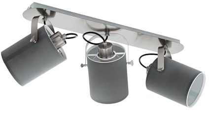 EGLO Deckenlampe Villabate, 3 flammige Textil Deckenleuchte | Deckenspot aus Stahl, Stoff, Farbe: Nickel matt, grau, Fassung: E27