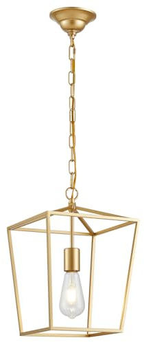 ANJIADENGSHI Lantern Pendant Light Lantern Iron Cage 1 E26 Bulbs Gold Chandelier for Dining Room Kitchen(Bulbs Not Included)
