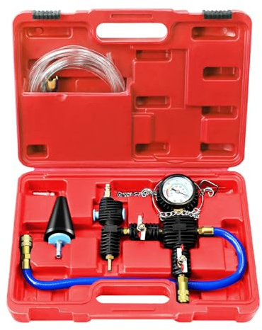 JIFETOR Cooling System Vacuum Purge Radiator Coolant Refill Tool Kit, Universal Automotive Water Tank Pneumatic Vacuum Antifreeze Change Filler Set, with Adapter Case Hose for Car Van SUV Truck