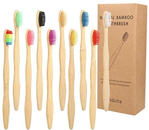 CYC Confezione da 10 spazzolini in bambù, spazzolino USA e Getta in bambù con setole Medie in Nylon Set spazzolino in Legno Ecologico biodegradabile Naturale Senza BPA